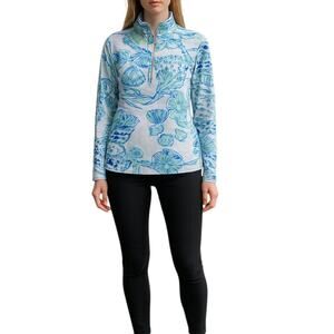 Lilly Pulitzer Skipper Popover Top 1/4 Zip Seashell White Blue Size XXS